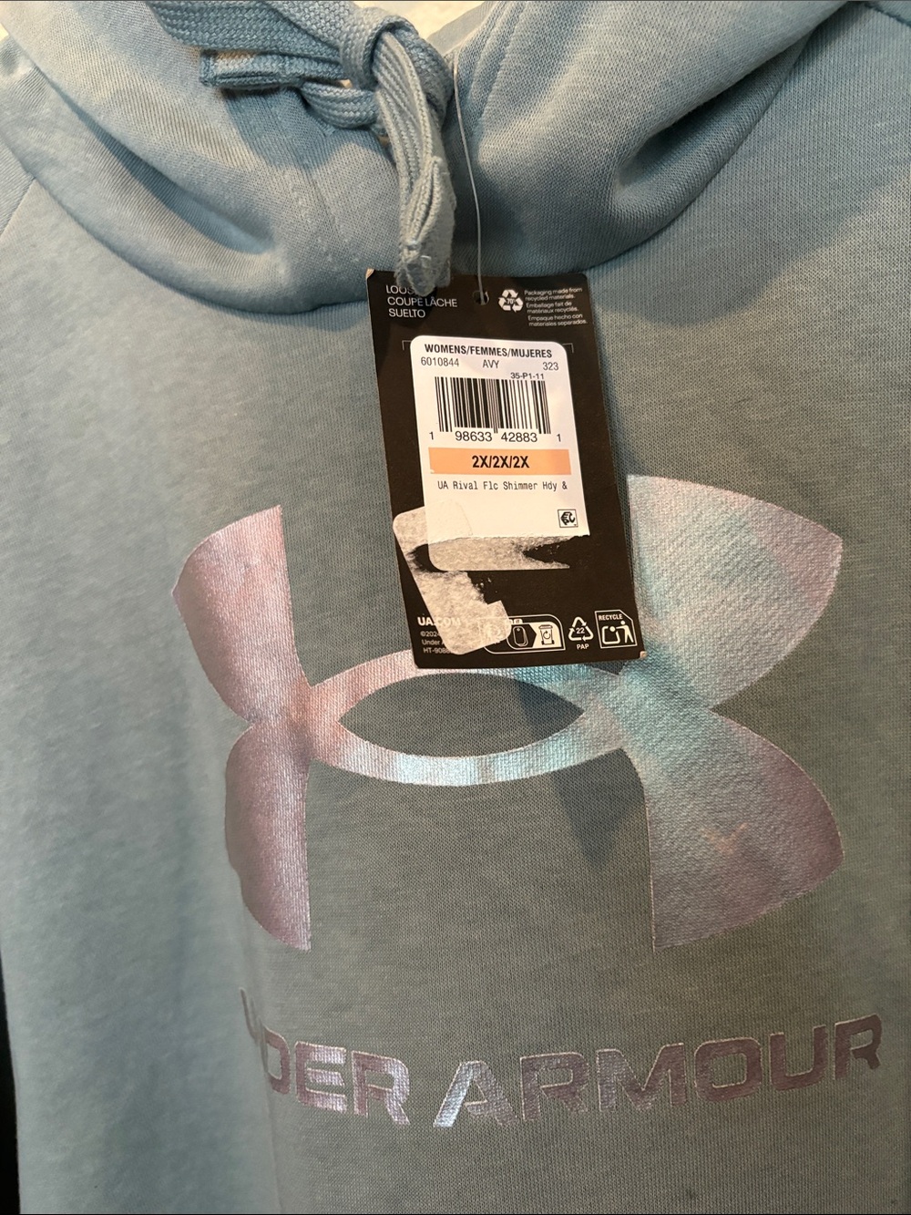 NWT 2X Under Armour Dusty Blue Hoodie with Iridescent Logo - Picture 4 of 6